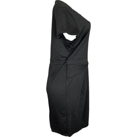 Hal Rubenstein L Black Lined Crew Neck Accent Waist Zip Back Short Sleeve Dress - Picture 3 of 5